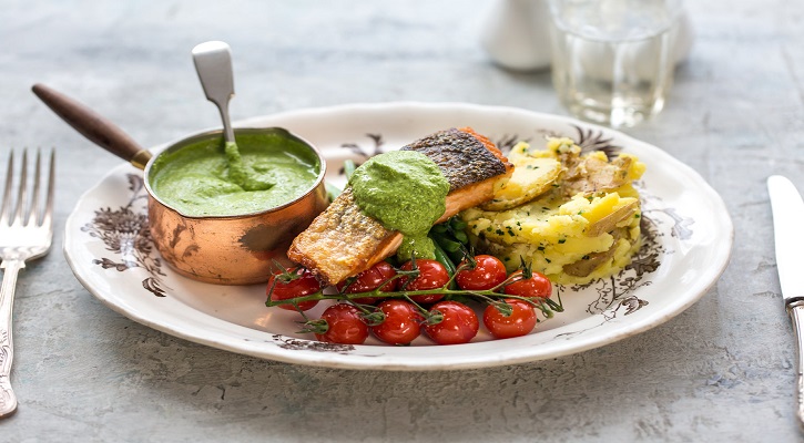 Pan Fried Salmon With Watercress Sauce