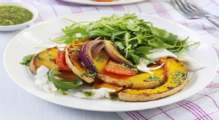 Roasted Squash with Pesto & Mozzarella