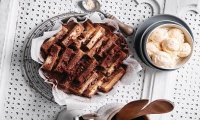 Pecan chocolate bread and butter pudding