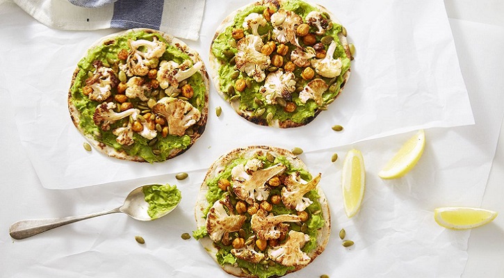 BBQ Chickpea & Cauliflower Flatbreads with Avocado Mash