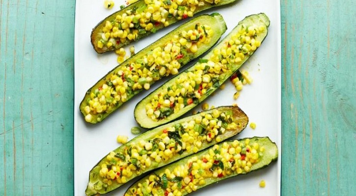 Corn and Herb-Stuffed Zucchini