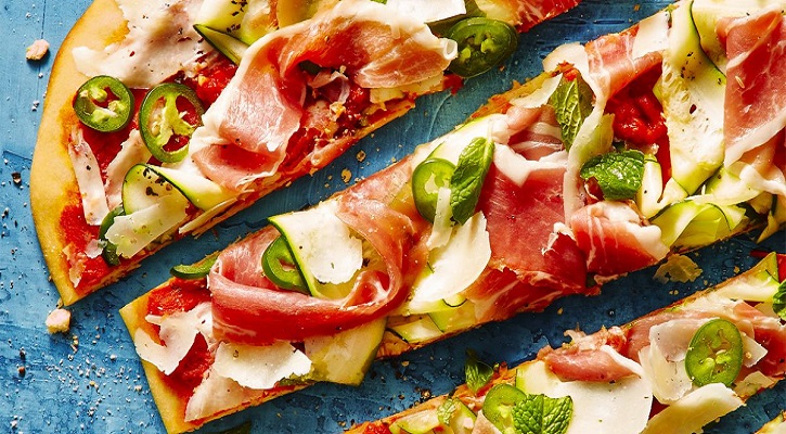 Shaved Zucchini and Prosciutto Grilled Pizza